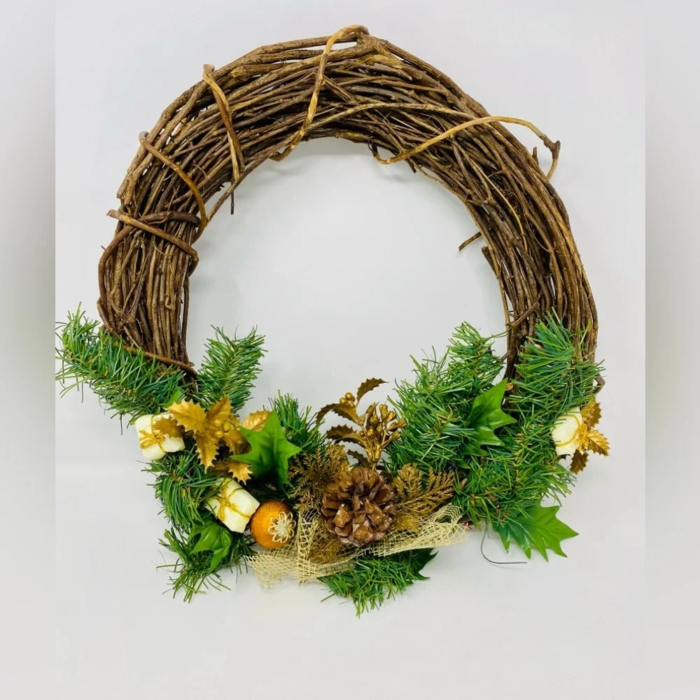 Rustic Holiday Wreath with Greenery and Pinecones